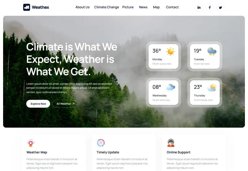 Weathex — Weather Website Figma Template gallery image 1