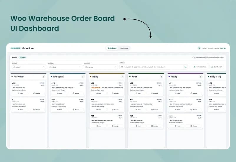 WooCommerce Warehouse Fulfillment Plugin — Kanban Order Board, Picker Assignment, Bin Locations & Staff Portal gallery image 2