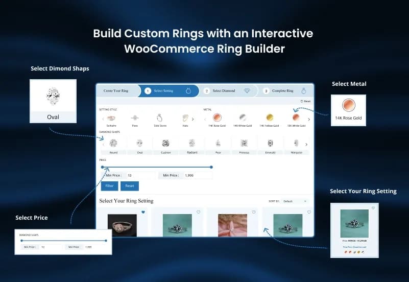 WooCommerce Ring Builder Plugin — Diamond & Gemstone Search, Custom Engagement Ring Builder & Jewelry Configurator gallery image 2