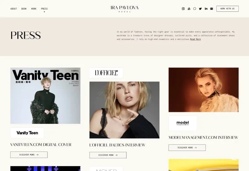 IRA Pavlova — Model Portfolio Figma Template gallery image 6