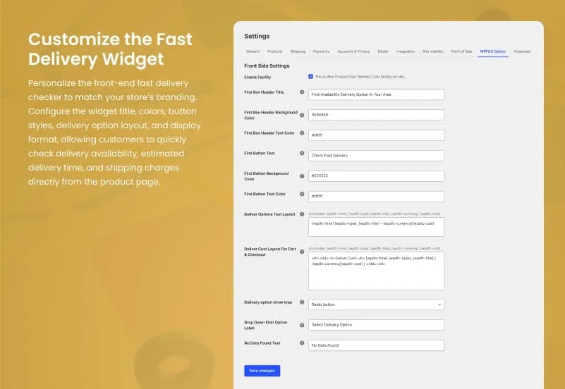 WooCommerce Fast Delivery Checker & Delivery Cost Plugin gallery image 6