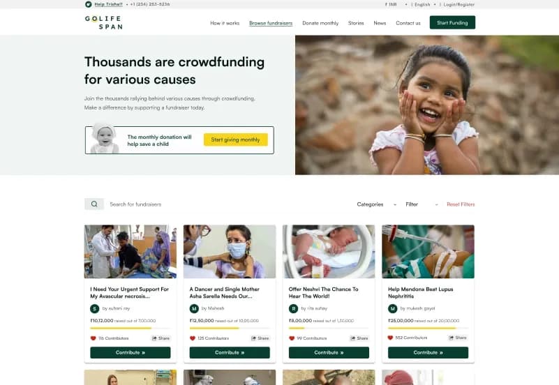 GoLife Span — Next.js Charity, Donation & Medical Crowdfunding CMS Template gallery image 2