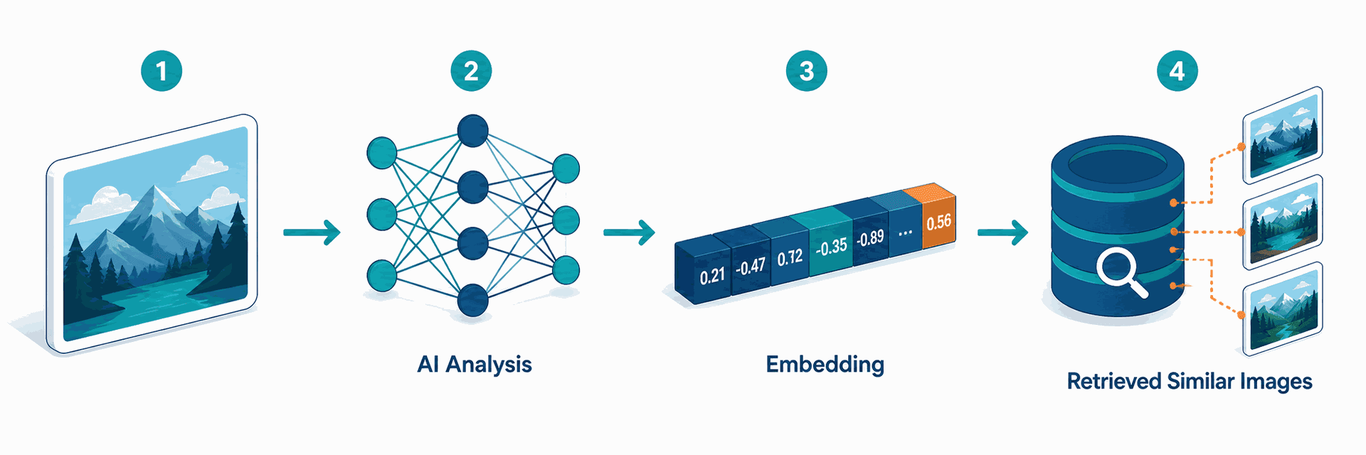 Diagram showing how image search algorithms convert photos into AI embeddings