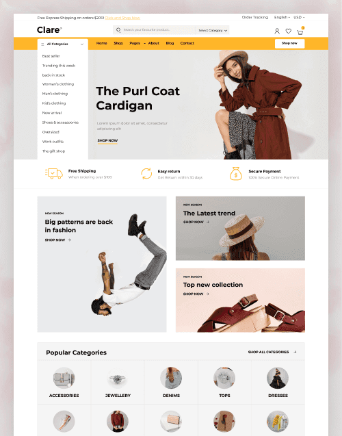 Clare — Beauty Salon & Cosmetics Next.js Website Template