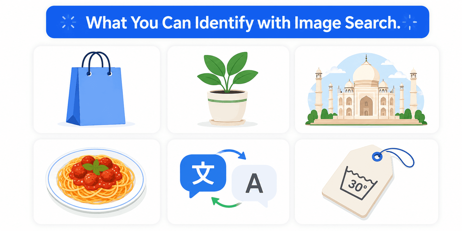 Six common use cases for image search shopping, plants, landmarks, food, translation, care labels