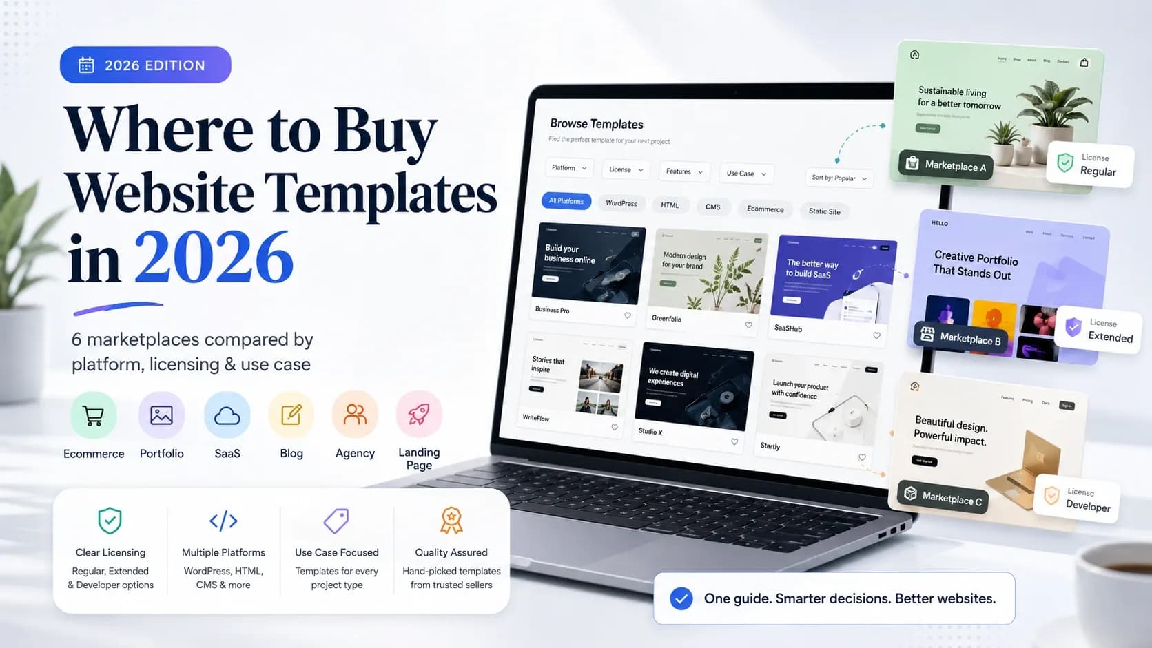 Where to Buy Website Templates in 2026: 6 Marketplaces Compared by Platform, Licensing & Use Case