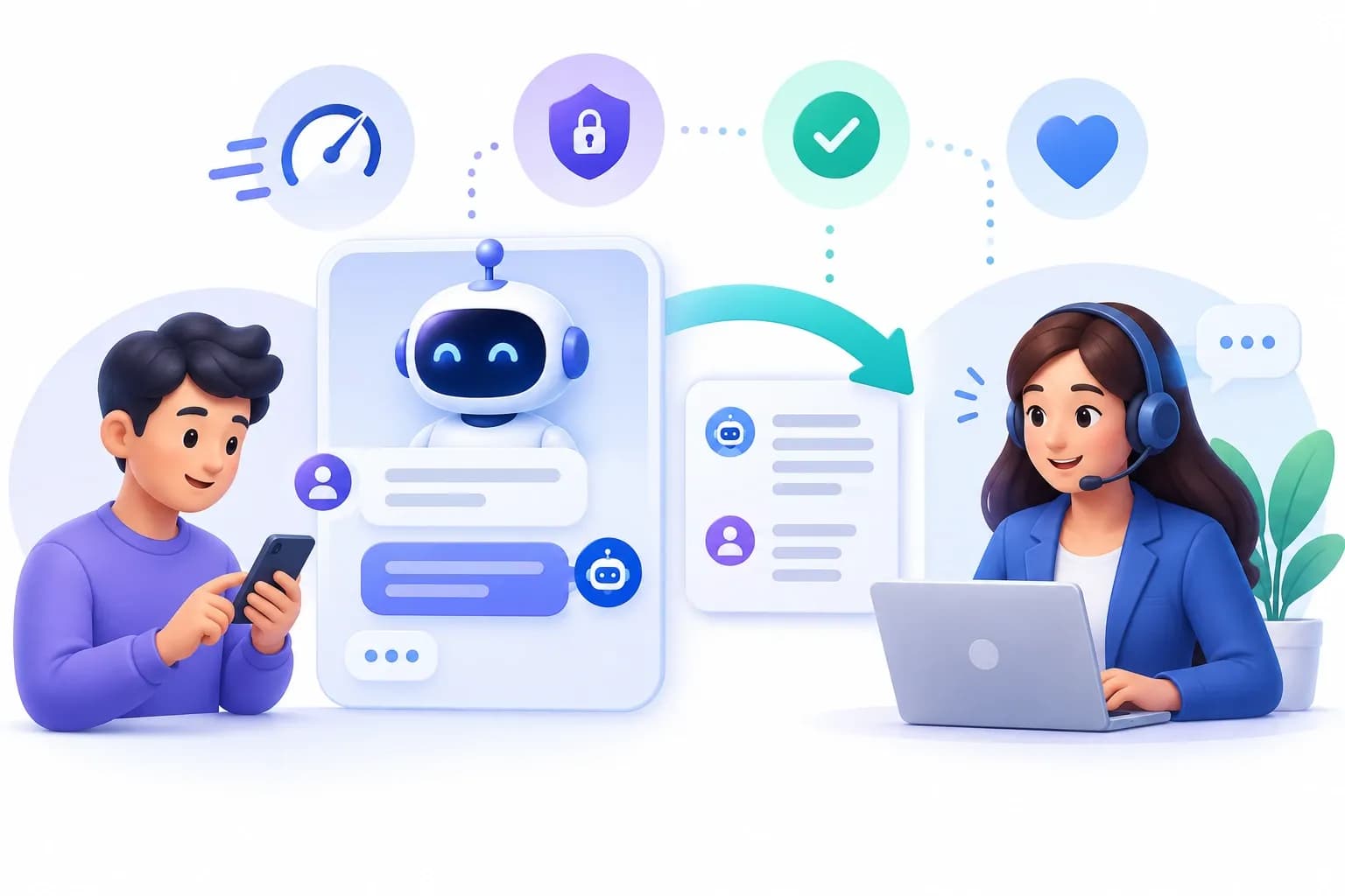AI chatbot handing a customer conversation to a human support agent
