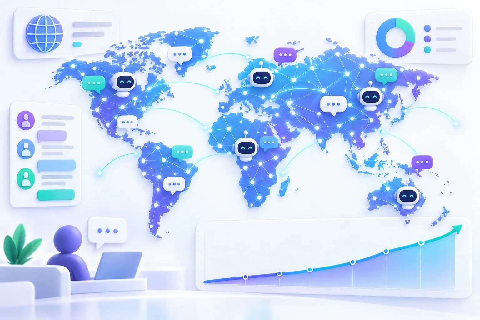 Global AI chatbot adoption illustrated across connected regions